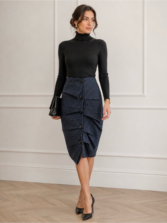 Alexander McQueen McQ Dresses & Skirts - Alexander McQueen McQ Asymmetrical Blue Black Pencil Skirt Button Front Size 4US
